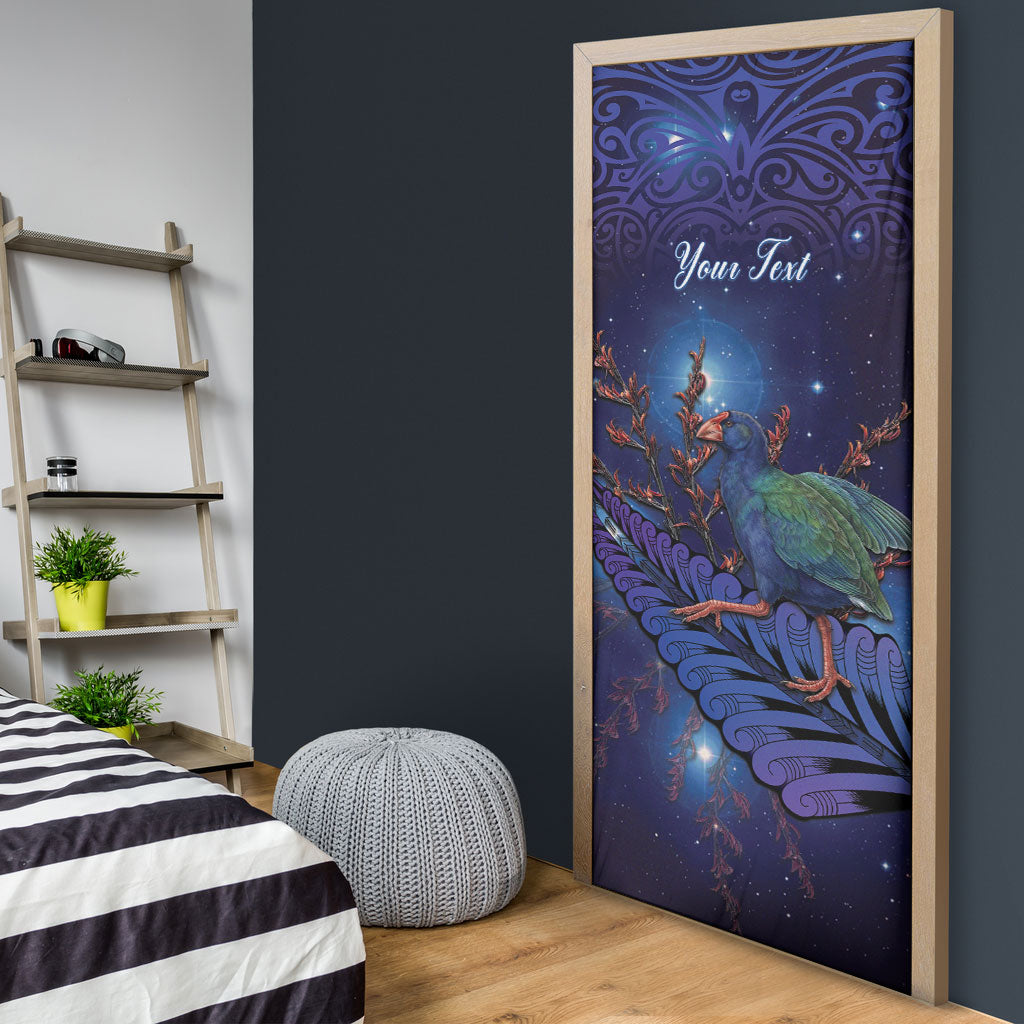 Takahe New Zealand Personalised Door Cover Harakeke Silver Fern Maori Pattern