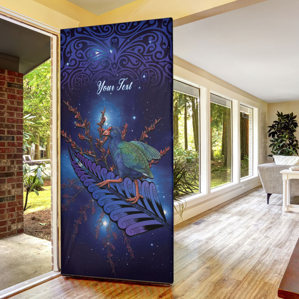 Takahe New Zealand Personalised Door Cover Harakeke Silver Fern Maori Pattern