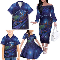Takahe New Zealand Personalised Family Matching Off The Shoulder Long Sleeve Dress and Hawaiian Shirt Harakeke Silver Fern Maori Pattern LT22 - Polynesian Pride