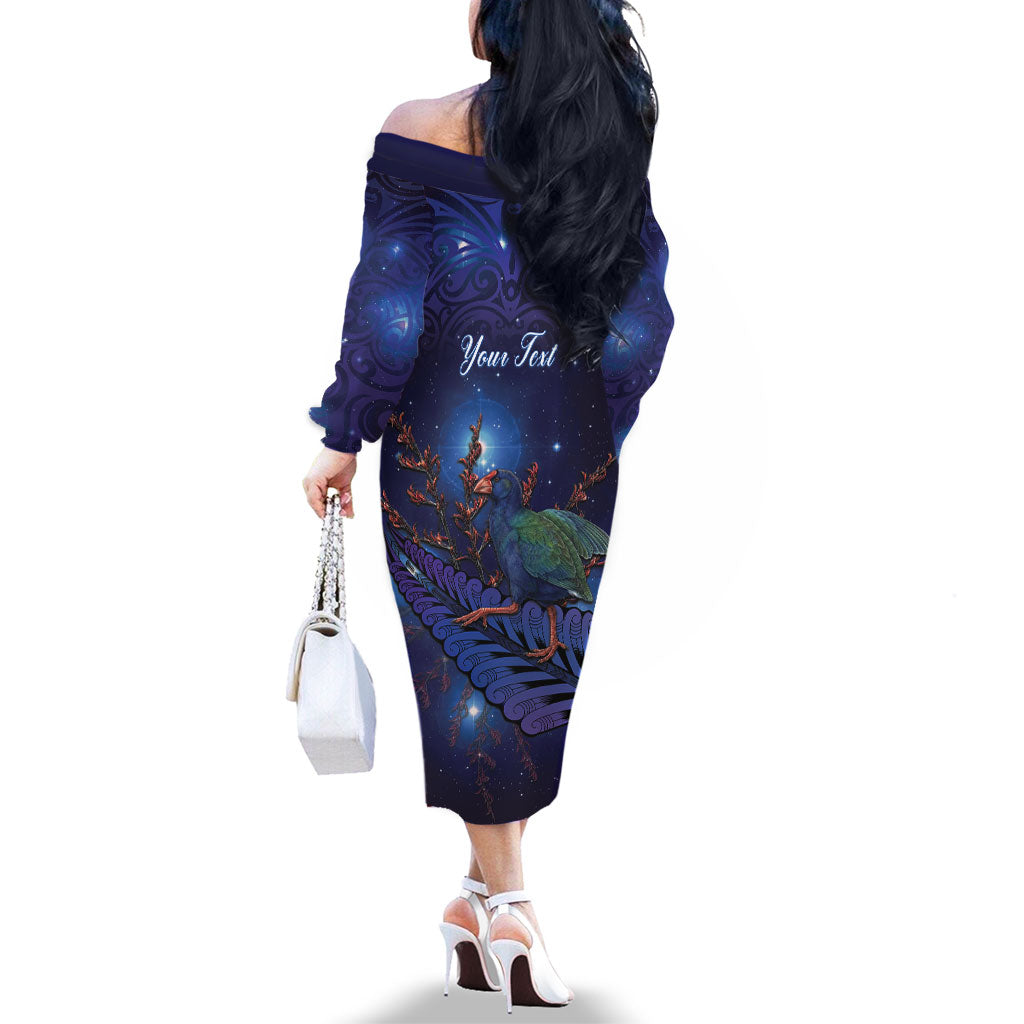 Takahe New Zealand Personalised Family Matching Off The Shoulder Long Sleeve Dress and Hawaiian Shirt Harakeke Silver Fern Maori Pattern LT22 - Polynesian Pride