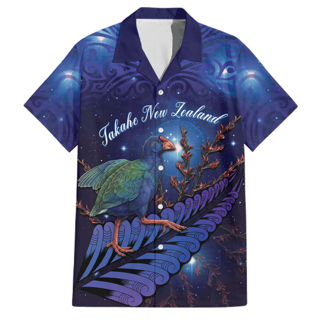 Takahe New Zealand Personalised Family Matching Off Shoulder Short Dress and Hawaiian Shirt Harakeke Silver Fern Maori Pattern LT22 Dad's Shirt - Short Sleeve Blue - Polynesian Pride