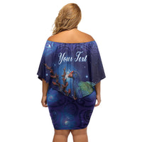 Takahe New Zealand Personalised Family Matching Off Shoulder Short Dress and Hawaiian Shirt Harakeke Silver Fern Maori Pattern LT22 - Polynesian Pride