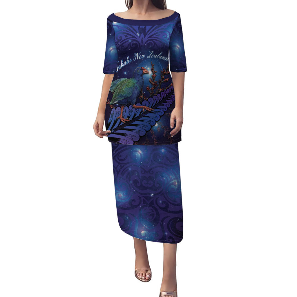 Takahe New Zealand Personalised Family Matching Puletasi and Hawaiian Shirt Harakeke Silver Fern Maori Pattern LT22 Mom's Dress Blue - Polynesian Pride
