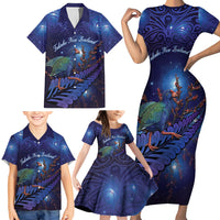 Takahe New Zealand Personalised Family Matching Short Sleeve Bodycon Dress and Hawaiian Shirt Harakeke Silver Fern Maori Pattern LT22 - Polynesian Pride