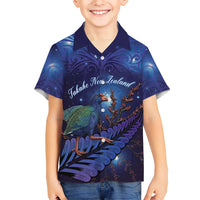 Takahe New Zealand Personalised Family Matching Tank Maxi Dress and Hawaiian Shirt Harakeke Silver Fern Maori Pattern LT22 Son's Shirt Blue - Polynesian Pride