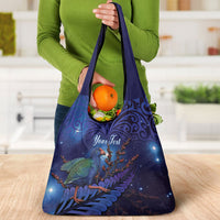 Takahe New Zealand Personalised Grocery Bag Harakeke Silver Fern Maori Pattern