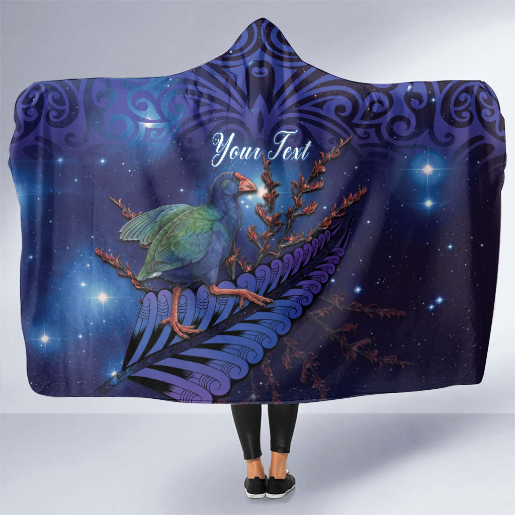 Takahe New Zealand Personalised Hooded Blanket Harakeke Silver Fern Maori Pattern