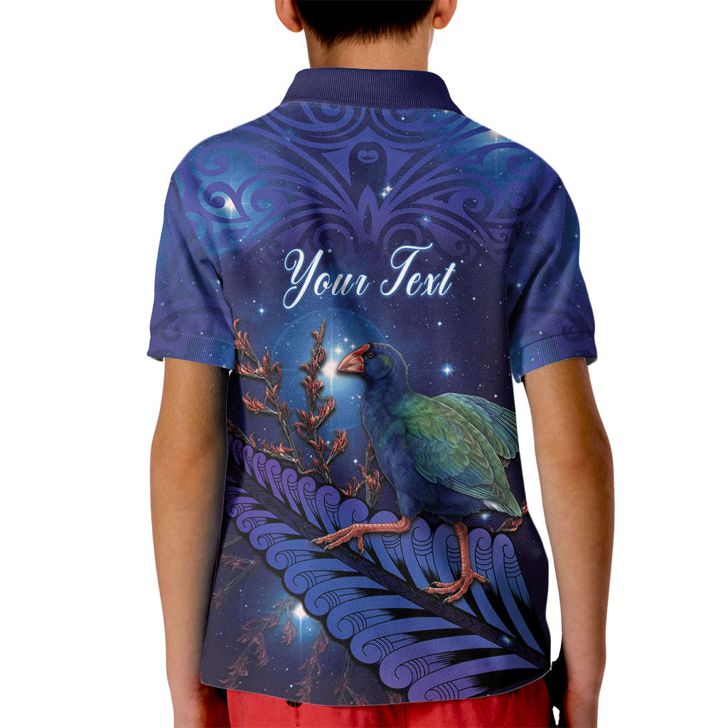Takahe New Zealand Personalised Kid Polo Shirt Harakeke Silver Fern Maori Pattern