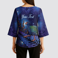 Takahe New Zealand Personalised Kimono Sleeve Blouse Harakeke Silver Fern Maori Pattern