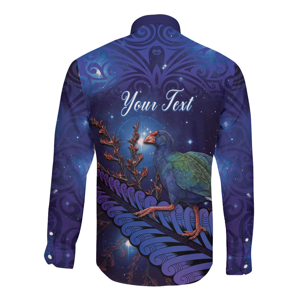 Takahe New Zealand Personalised Long Sleeve Button Shirt Harakeke Silver Fern Maori Pattern