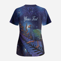 Takahe New Zealand Personalised Scrub Top Harakeke Silver Fern Maori Pattern