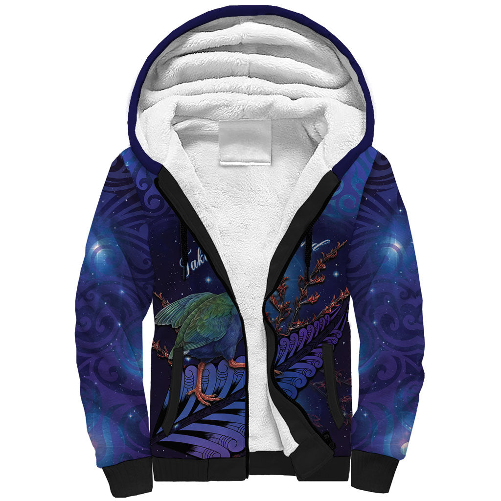 Takahe New Zealand Personalised Sherpa Hoodie Harakeke Silver Fern Maori Pattern