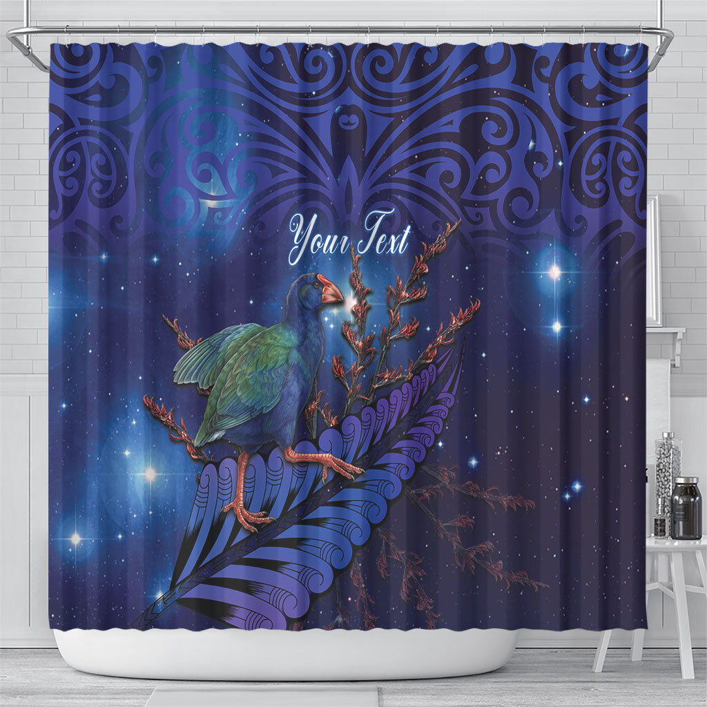 Takahe New Zealand Personalised Shower Curtain Harakeke Silver Fern Maori Pattern