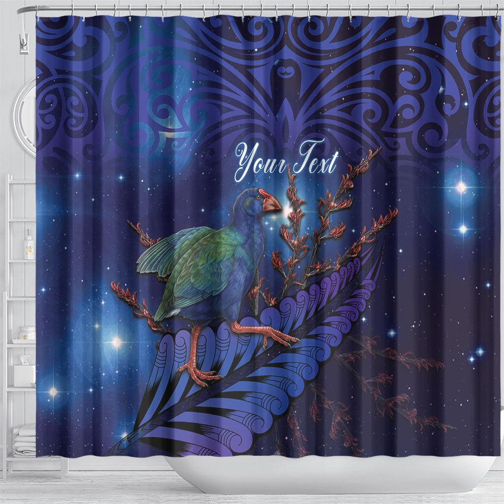 Takahe New Zealand Personalised Shower Curtain Harakeke Silver Fern Maori Pattern