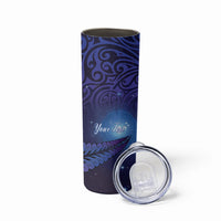 Takahe New Zealand Personalised Skinny Tumbler Harakeke Silver Fern Maori Pattern