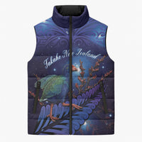 Takahe New Zealand Personalised Sleeveless Puffer Jacket Harakeke Silver Fern Maori Pattern