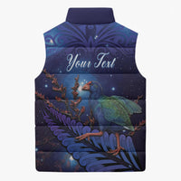 Takahe New Zealand Personalised Sleeveless Puffer Jacket Harakeke Silver Fern Maori Pattern