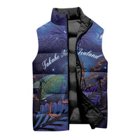 Takahe New Zealand Personalised Sleeveless Puffer Jacket Harakeke Silver Fern Maori Pattern