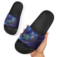 Takahe New Zealand Personalised Slide Sandals Harakeke Silver Fern Maori Pattern