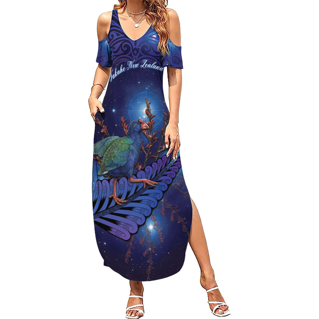Takahe New Zealand Personalised Summer Maxi Dress Harakeke Silver Fern Maori Pattern