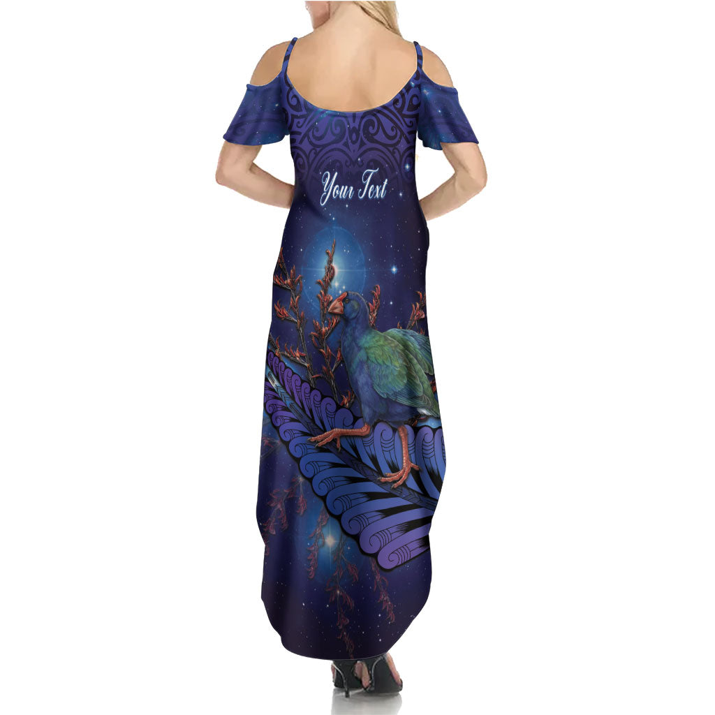 Takahe New Zealand Personalised Summer Maxi Dress Harakeke Silver Fern Maori Pattern