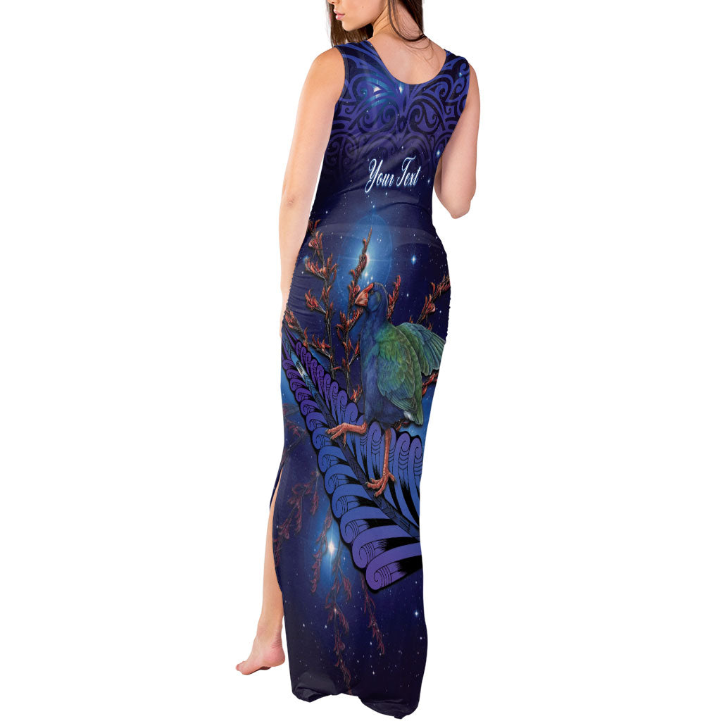 Takahe New Zealand Personalised Tank Maxi Dress Harakeke Silver Fern Maori Pattern