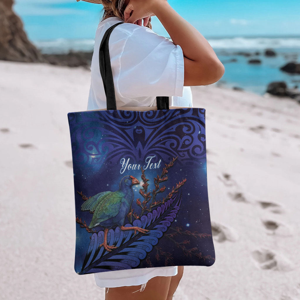 Takahe New Zealand Personalised Tote Bag Harakeke Silver Fern Maori Pattern