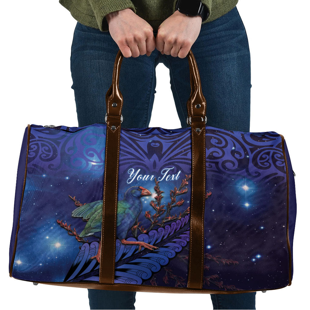Takahe New Zealand Personalised Travel Bag Harakeke Silver Fern Maori Pattern