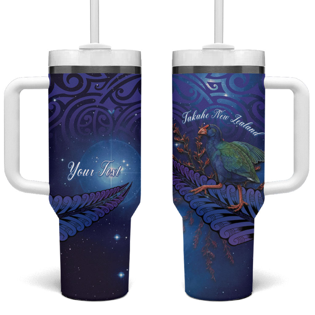 Takahe New Zealand Personalised Tumbler With Handle Harakeke Silver Fern Maori Pattern