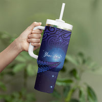 Takahe New Zealand Personalised Tumbler With Handle Harakeke Silver Fern Maori Pattern