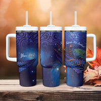 Takahe New Zealand Personalised Tumbler With Handle Harakeke Silver Fern Maori Pattern