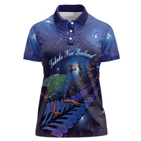 Takahe New Zealand Personalised Women Polo Shirt Harakeke Silver Fern Maori Pattern