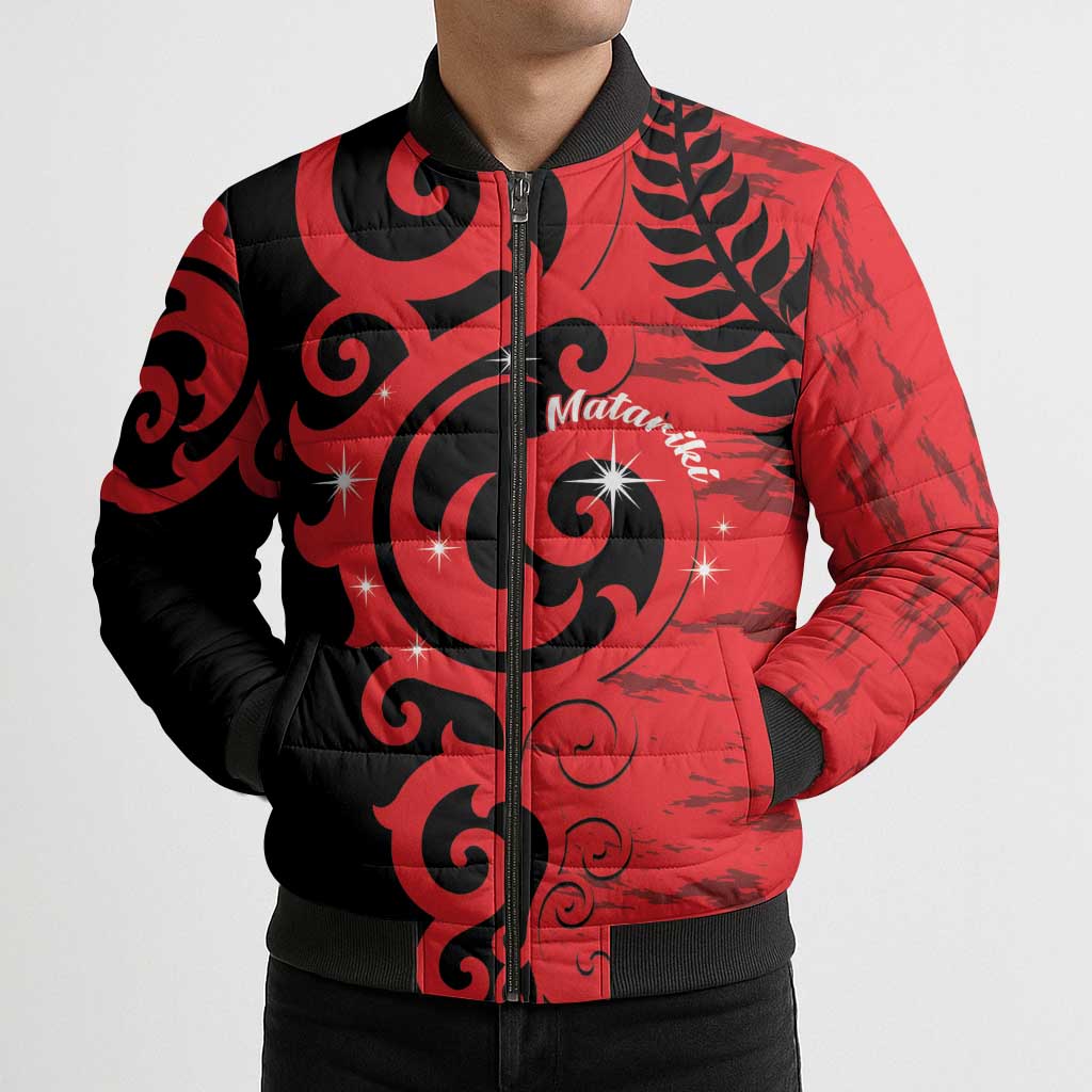 New Zealand Matariki Bomber Puffer Jacket Maori New Year Koru Pattern