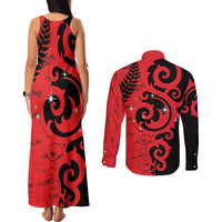 New Zealand Matariki Couples Matching Tank Maxi Dress and Long Sleeve Button Shirt Maori New Year Koru Pattern
