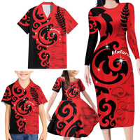 New Zealand Matariki Family Matching Long Sleeve Bodycon Dress and Hawaiian Shirt Maori New Year Koru Pattern LT22 - Polynesian Pride