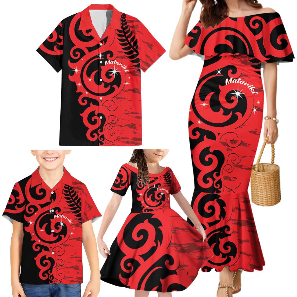 New Zealand Matariki Family Matching Mermaid Dress and Hawaiian Shirt Maori New Year Koru Pattern LT22 - Polynesian Pride