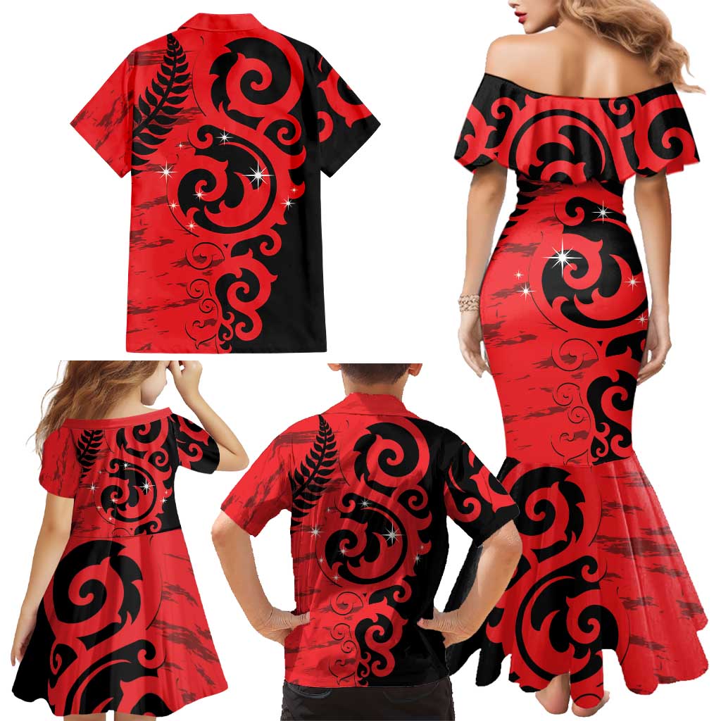 New Zealand Matariki Family Matching Mermaid Dress and Hawaiian Shirt Maori New Year Koru Pattern LT22 - Polynesian Pride