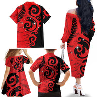 New Zealand Matariki Family Matching Off The Shoulder Long Sleeve Dress and Hawaiian Shirt Maori New Year Koru Pattern LT22 - Polynesian Pride