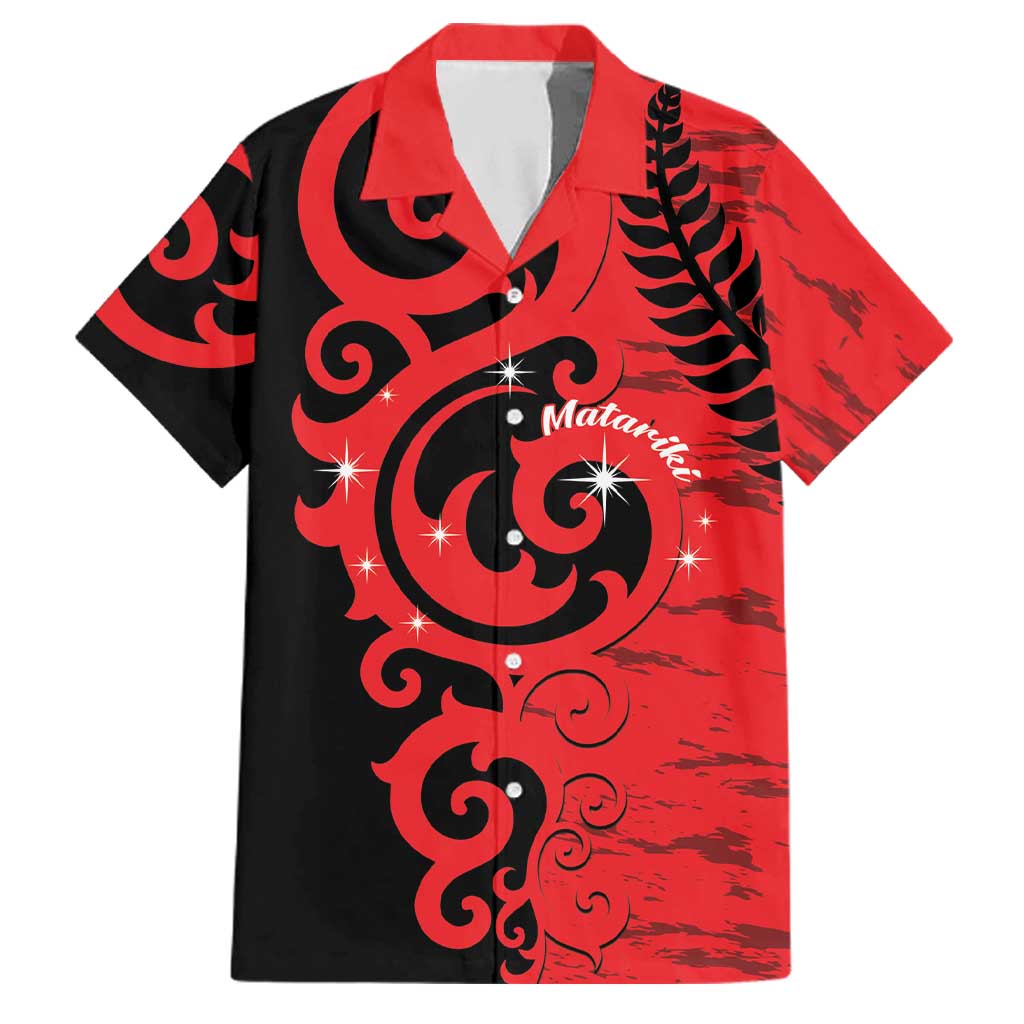 New Zealand Matariki Family Matching Off Shoulder Maxi Dress and Hawaiian Shirt Maori New Year Koru Pattern LT22 Dad's Shirt - Short Sleeve Red - Polynesian Pride