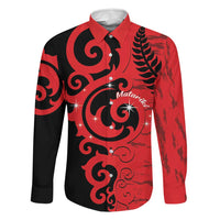 New Zealand Matariki Family Matching Off Shoulder Maxi Dress and Hawaiian Shirt Maori New Year Koru Pattern LT22 Dad's Shirt - Long Sleeve Red - Polynesian Pride