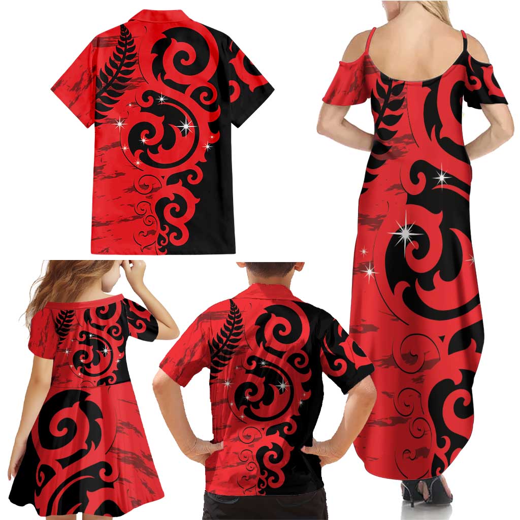 New Zealand Matariki Family Matching Summer Maxi Dress and Hawaiian Shirt Maori New Year Koru Pattern LT22 - Polynesian Pride