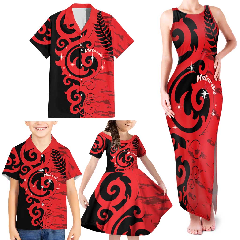 New Zealand Matariki Family Matching Tank Maxi Dress and Hawaiian Shirt Maori New Year Koru Pattern LT22 - Polynesian Pride