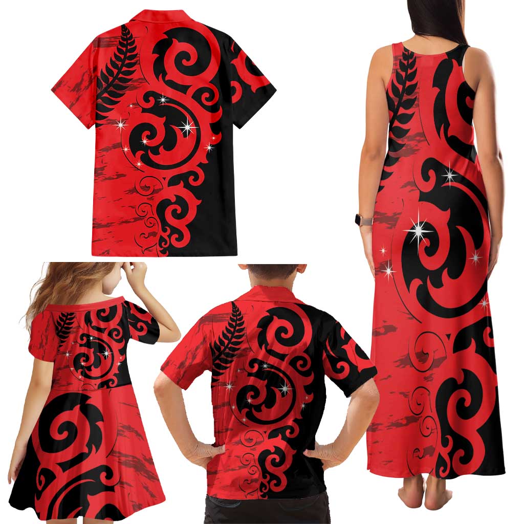 New Zealand Matariki Family Matching Tank Maxi Dress and Hawaiian Shirt Maori New Year Koru Pattern LT22 - Polynesian Pride