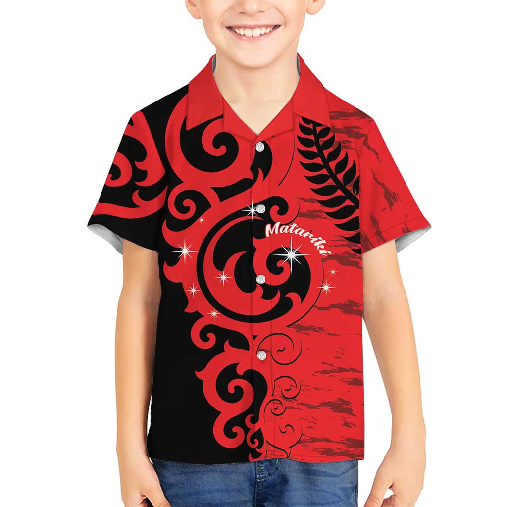 New Zealand Matariki Family Matching Tank Maxi Dress and Hawaiian Shirt Maori New Year Koru Pattern LT22 Son's Shirt Red - Polynesian Pride