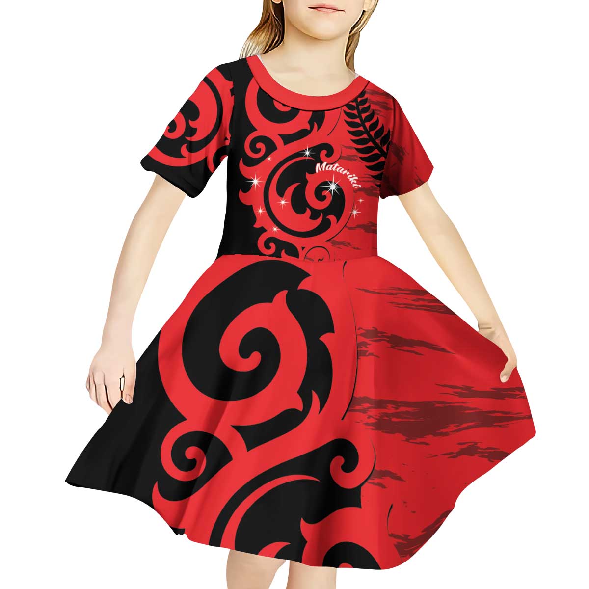 New Zealand Matariki Kid Short Sleeve Dress Maori New Year Koru Pattern