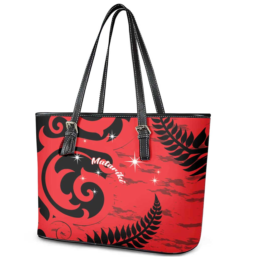 New Zealand Matariki Leather Tote Bag Maori New Year Koru Pattern