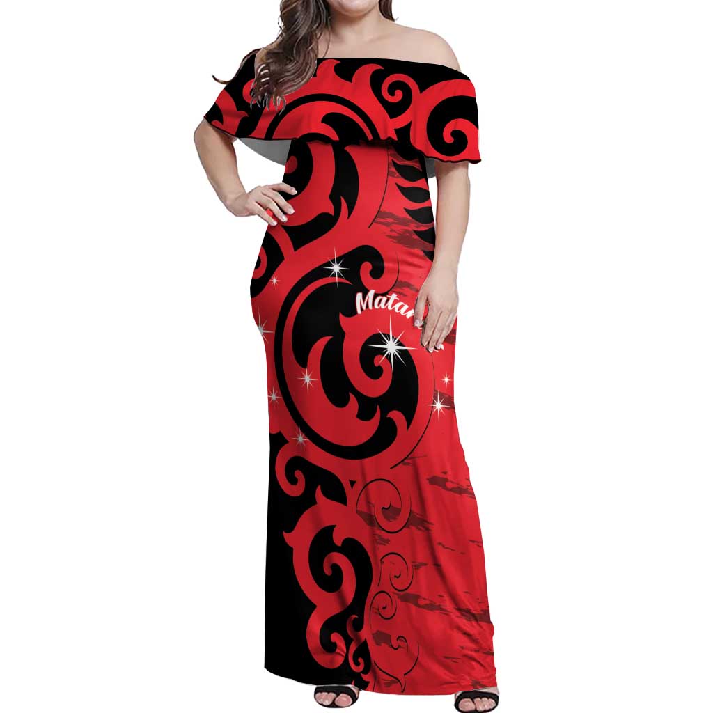 New Zealand Matariki Off Shoulder Maxi Dress Maori New Year Koru Pattern