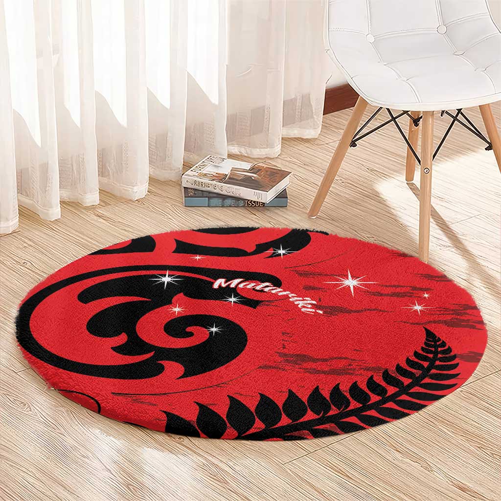 New Zealand Matariki Round Carpet Maori New Year Koru Pattern