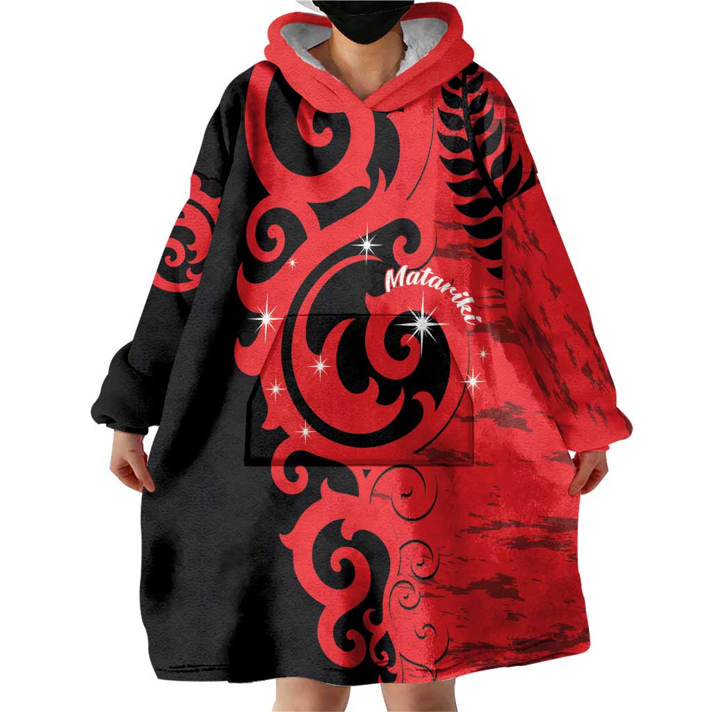 New Zealand Matariki Wearable Blanket Hoodie Maori New Year Koru Pattern