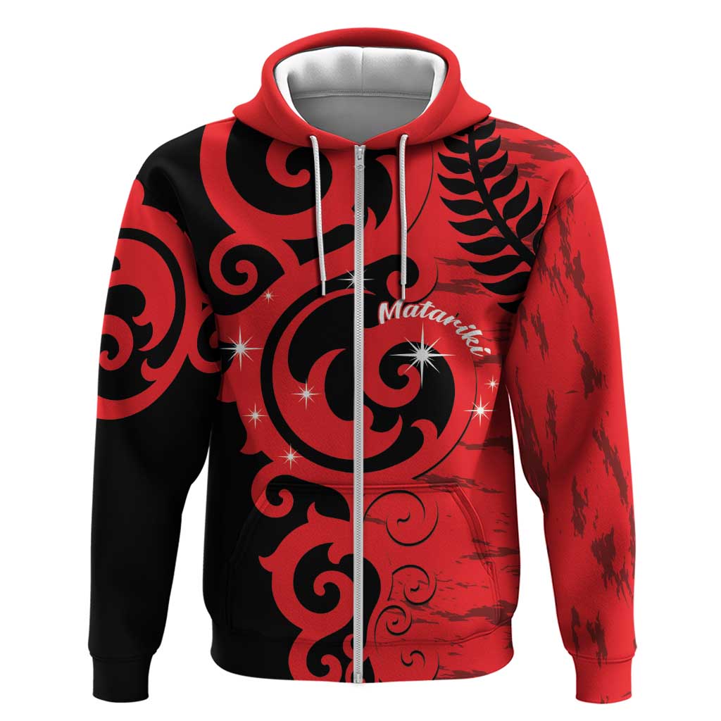 New Zealand Matariki Zip Hoodie Maori New Year Koru Pattern